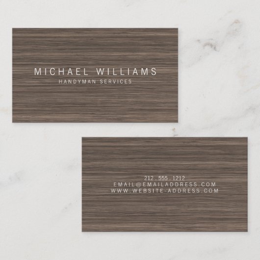 Rustic Modern Handyman, Builder Brown Wood 名刺 (正面/裏面)
