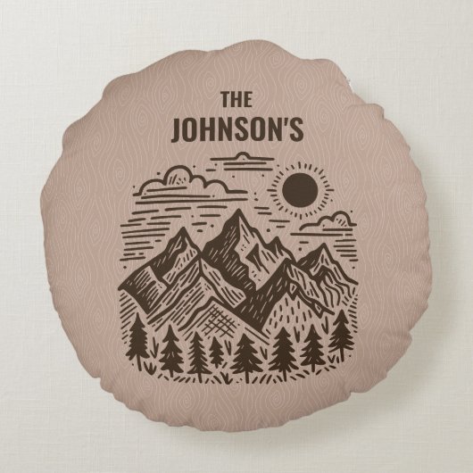 Rustic Modern Mountains Custom ラウンドクッション (裏面)