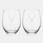 Rustic Modern Plaid Check Deer Stemless Wine Glass ステムなしワイングラス (裏面)