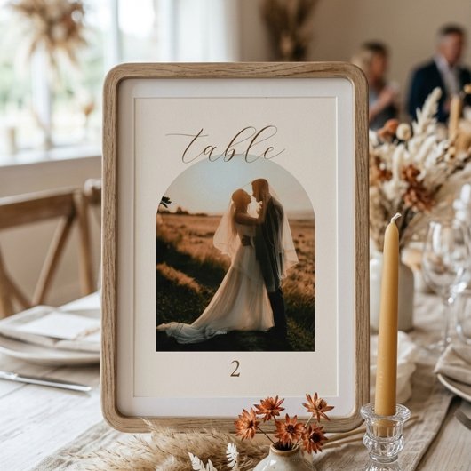 Rustic Modern Script Photo Wedding Table Numbers テーブルナンバー