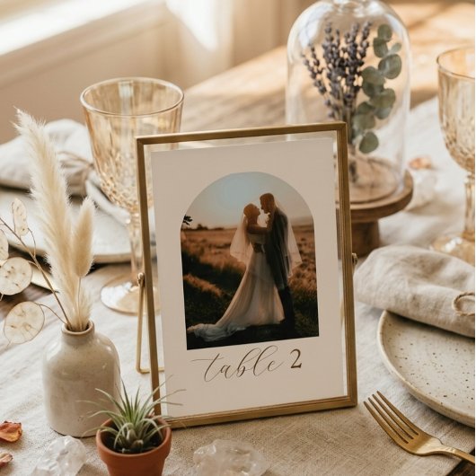 Rustic Modern Script Photo Wedding Table Numbers テーブルナンバー
