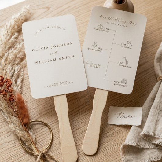 Rustic Modern Script Wedding Program and Timeline ハンドファン