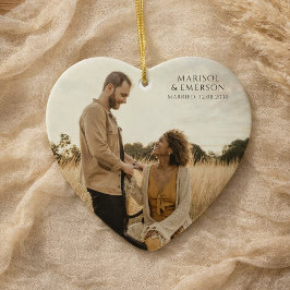 Rustic Modern Wedding Photo Heart Keepsake  セラミックオーナメント