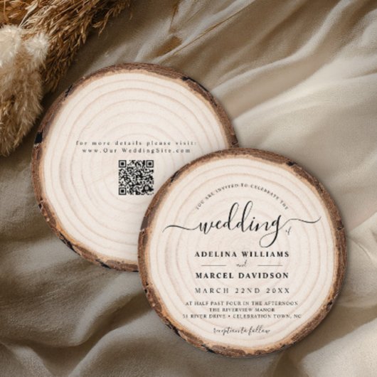 Rustic Modern Wood Natural Elegant Barn Wedding 招待状
