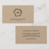 Rustic Monogram Black Floral Wreath Kraft Florist 名刺 (正面/裏面)