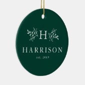 Rustic monogram hunter green newlywed photo セラミックオーナメント (右)