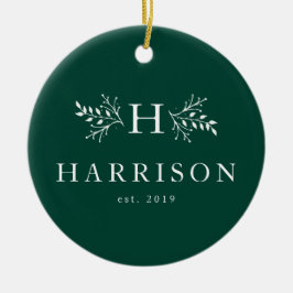 Rustic monogram hunter green newlywed photo セラミックオーナメント