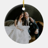 Rustic monogram hunter green newlywed photo セラミックオーナメント (裏面)