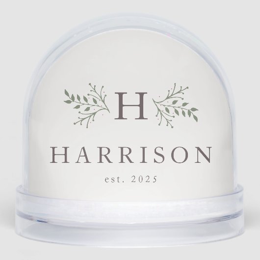 Rustic monogram newlywed one photo snow globe (正面)
