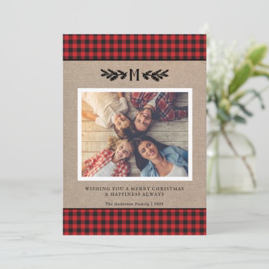Rustic Monogram Photo Christmas Card シーズンカード (スタンド正面)