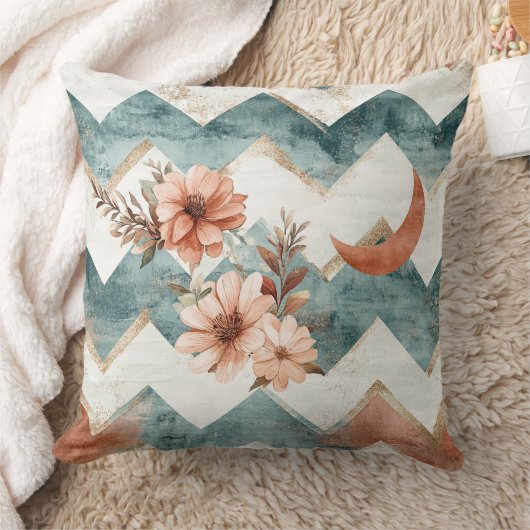 Rustic Moon Floral Chevron Earthy Pattern (1) クッション (ブランケット)