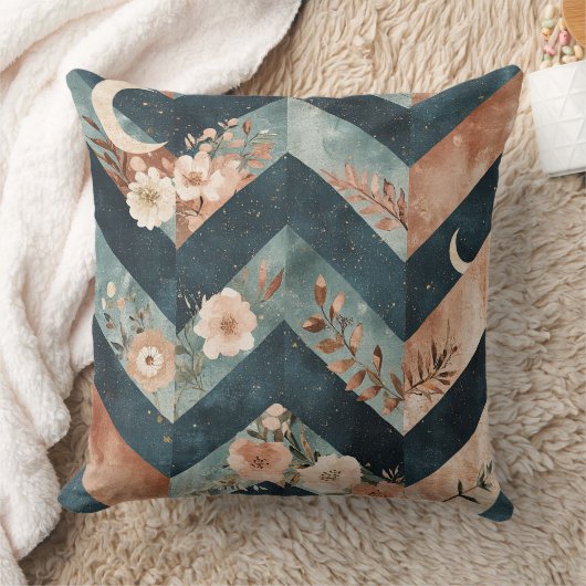 Rustic Moon Floral Chevron Earthy Pattern (9) クッション (ブランケット)