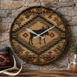 Rustic Moose Southwestern Woodland Cabin ラージ壁時計