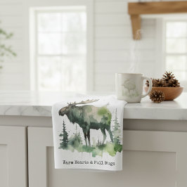 Rustic Moose "Warm Hearts & Full Mugs" custom キッチンタオル