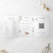 Rustic Mountain Blue & Gold | 結婚式プログラム 三つ折り招待状 (内部)