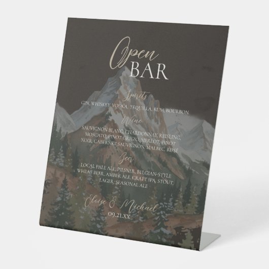 Rustic Mountain Brown Open Bar Wedding  台座サイン (正面)