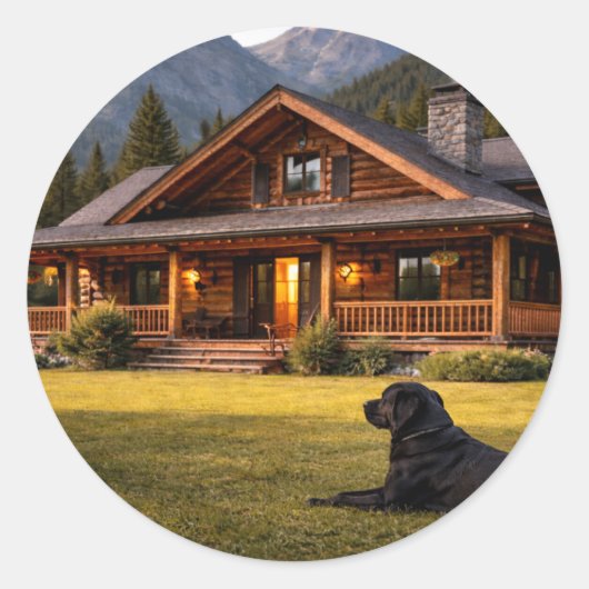 Rustic mountain cabin sticker  ラウンドシール (正面)