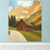 Rustic Mountain Cabin Wall Art Print キャンバスプリント (インサイチュ (ウッドフロア))