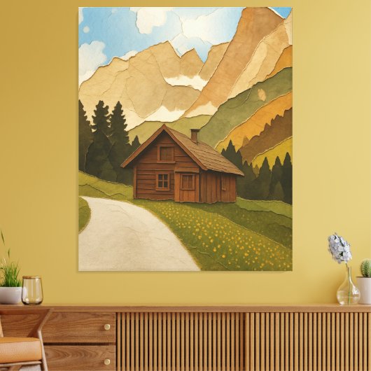 Rustic Mountain Cabin Wall Art Print キャンバスプリント (インサイチュ (リビング))
