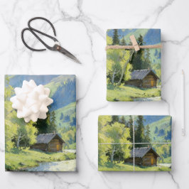 Rustic Mountain Cabin Wrapping Paper ラッピングペーパーシート