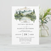 Rustic Mountain Forest Lake Budget QR Code Wedding 招待状 (スタンド正面)