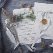 Rustic Mountain Forest Lake Budget QR Code Wedding 招待状