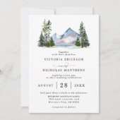 Rustic Mountain Forest Tree Budget QR Code Wedding 招待状 (正面)