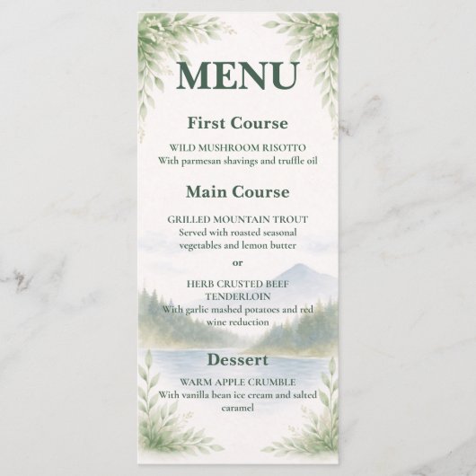 Rustic Mountain Forest Watercolor Wedding Menu メニュー (正面)
