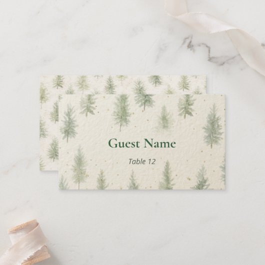 Rustic Mountain Forest Watercolor Wedding Place  プレイスカード (正面/裏面インサイチュ)
