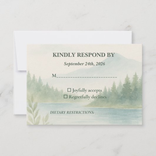 Rustic Mountain Forest Watercolor Wedding RSVP  (正面)