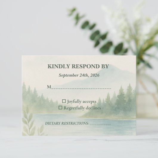 Rustic Mountain Forest Watercolor Wedding RSVP  (スタンド正面)