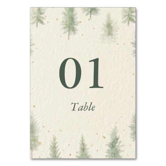 Rustic Mountain Forest Watercolor Wedding Table  テーブルナンバー (正面)