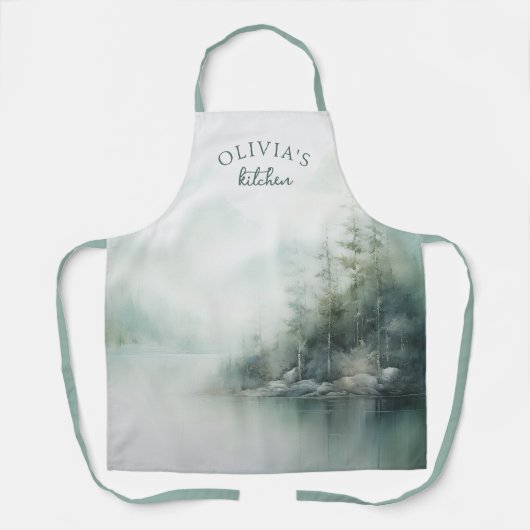 Rustic Mountain Lake Home with Name エプロン (正面)