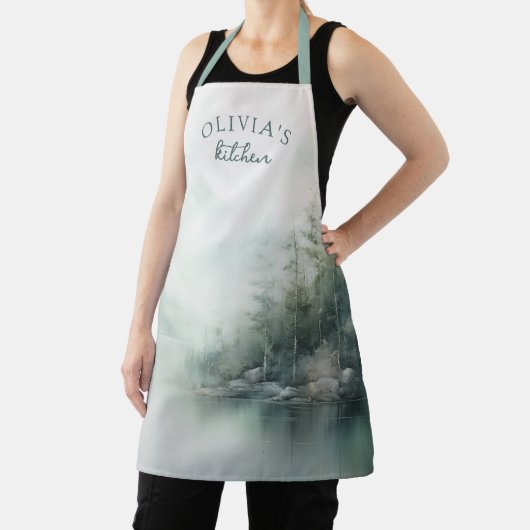Rustic Mountain Lake Home with Name エプロン (インサイチュ)