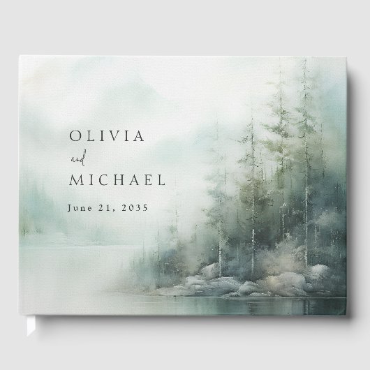 Rustic Mountain Lake Misty Pines Wedding ゲストブック (正面)