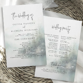 Rustic Mountain Lake Misty Pines Wedding Program チラシ