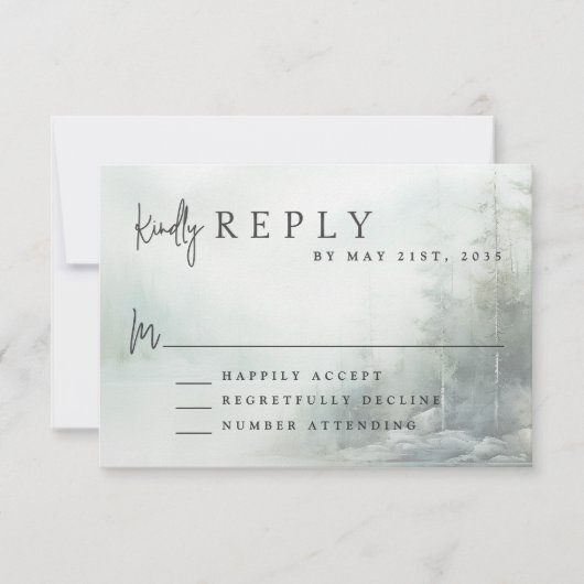 Rustic Mountain Lake Modern Wedding RSVP (正面)