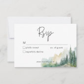 Rustic Mountain Lake Scene Watercolor Dinner 出欠カード (正面)