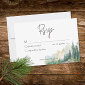 Rustic Mountain Lake Scene Watercolor Dinner 出欠カード