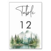 Rustic Mountain Lake Scene Watercolor Wedding テーブルナンバー (裏面)