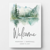 Rustic Mountain Lake Scene Watercolor Wedding フォトプラーク (正面)