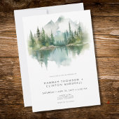 Rustic Mountain Lake Scene Watercolor Wedding 招待状