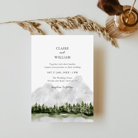 Rustic Mountain Lake Wedding Invitation 招待状