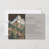 Rustic Mountain Landscape Watercolor Wedding QR  出欠カード (正面)