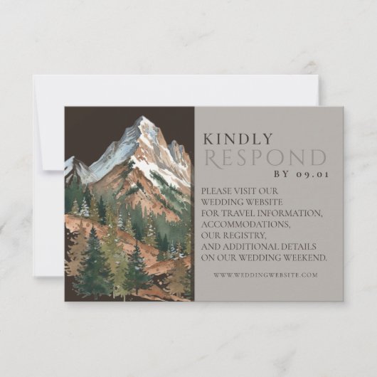 Rustic Mountain Landscape Watercolor Wedding QR  出欠カード (正面)