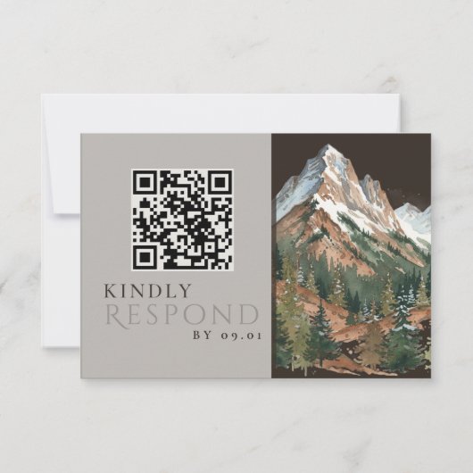 Rustic Mountain Landscape Watercolor Wedding QR  出欠カード (裏面)