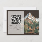 Rustic Mountain Landscape Watercolor Wedding QR  出欠カード (裏面)