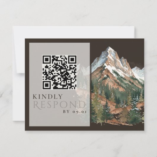 Rustic Mountain Landscape Watercolor Wedding QR  出欠カード (裏面)