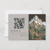 Rustic Mountain Landscape Watercolor Wedding QR  出欠カード (裏面)