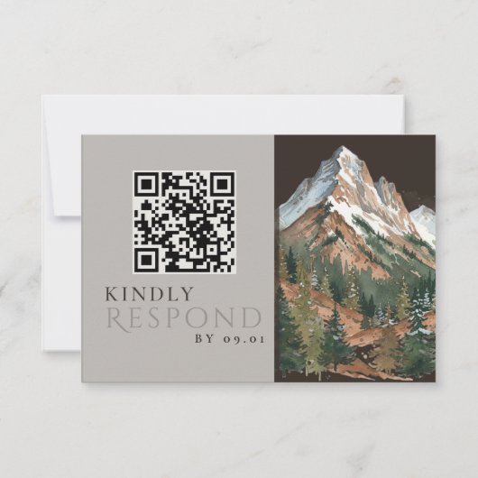 Rustic Mountain Landscape Watercolor Wedding QR  出欠カード (裏面)